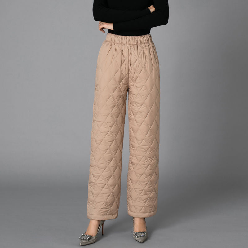 CALORA_ Dikke Wijde Pijpen Katoenen Broek voor Vrouwen - Hoge Taille, Warm en Comfortabel
