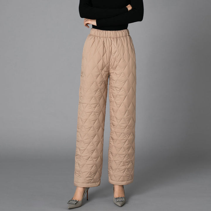 CALORA_ Dikke Wijde Pijpen Katoenen Broek voor Vrouwen - Hoge Taille, Warm en Comfortabel