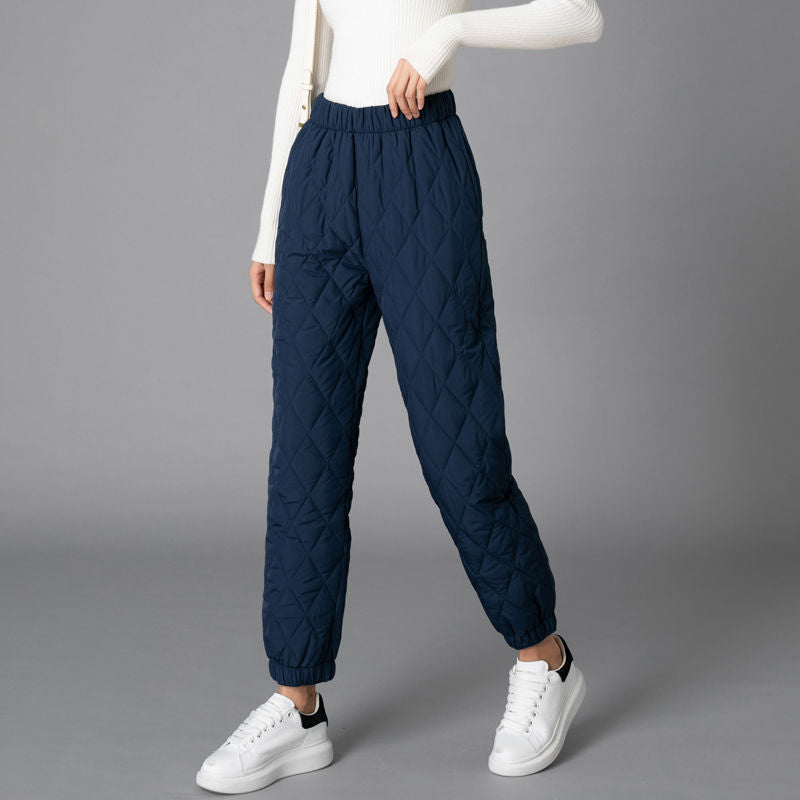 CALORA_ Dikke Wijde Pijpen Katoenen Broek voor Vrouwen - Hoge Taille, Warm en Comfortabel