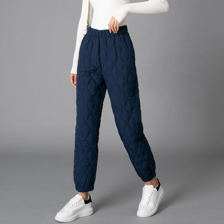 CALORA_ Dikke Wijde Pijpen Katoenen Broek voor Vrouwen - Hoge Taille, Warm en Comfortabel