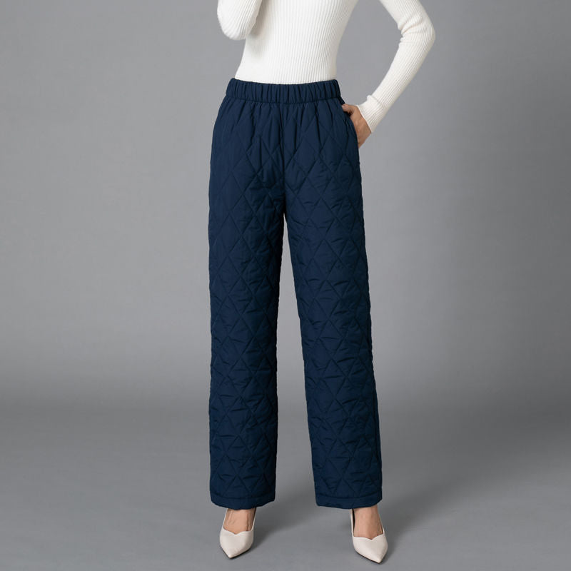 CALORA_ Dikke Wijde Pijpen Katoenen Broek voor Vrouwen - Hoge Taille, Warm en Comfortabel