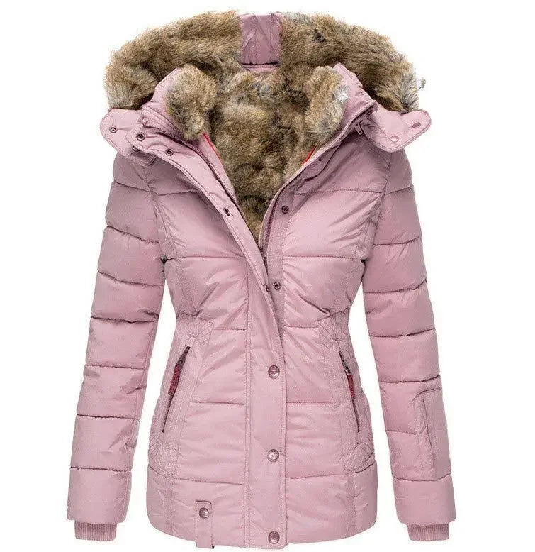 Diva | Dames winterjas met capuchon, rits en drukknopen-Zomer Jassen-Calora-Roze-S-Calora