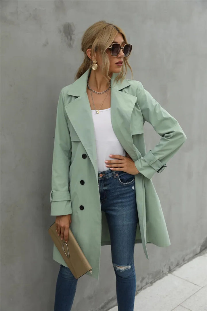 Divar | Dames casual trenchcoat met dubbele rij knopen en reverskraag-Zomer Jassen-Calora-Khaki-S-Calora
