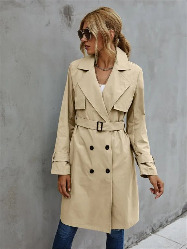 Divar | Dames casual trenchcoat met dubbele rij knopen en reverskraag-Zomer Jassen-Calora-Khaki-S-Calora