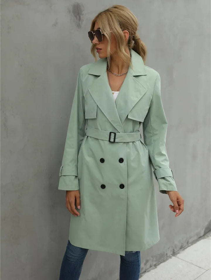 Divar | Dames casual trenchcoat met dubbele rij knopen en reverskraag-Zomer Jassen-Calora-Khaki-S-Calora