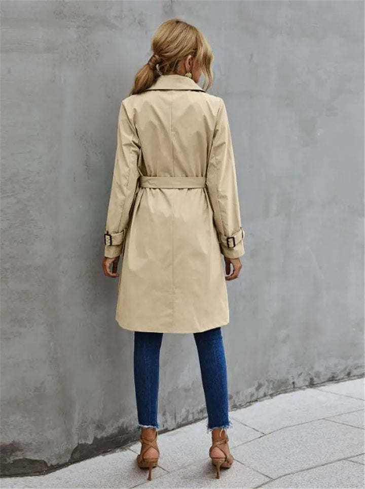 Divar | Dames casual trenchcoat met dubbele rij knopen en reverskraag-Zomer Jassen-Calora-Khaki-S-Calora