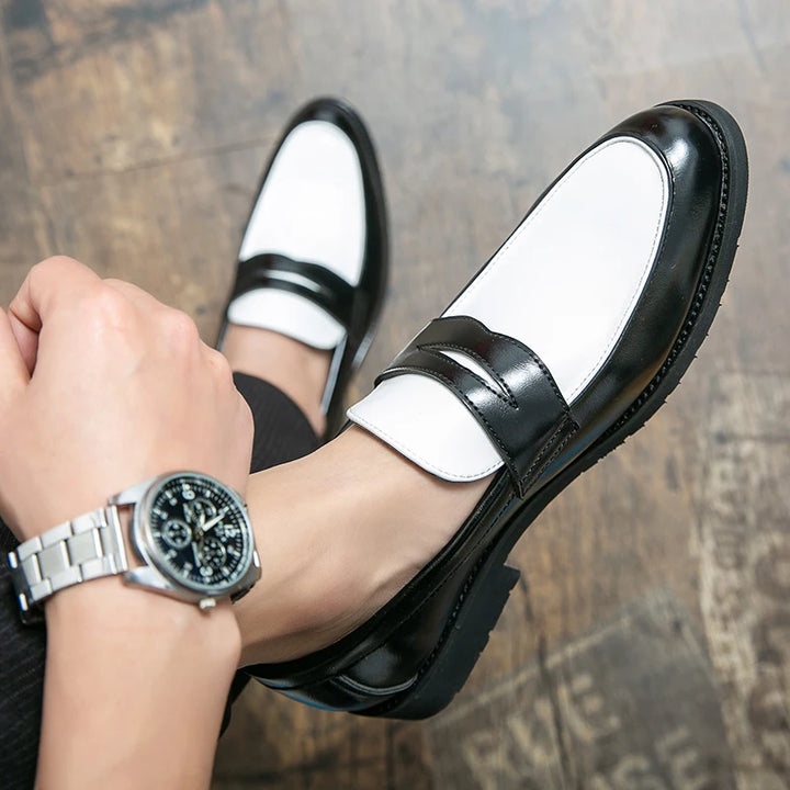 Domenico | Heren slip-on Loafers in Zwart en Wit Leer-Loafers-Calora-Bruin-38-Calora