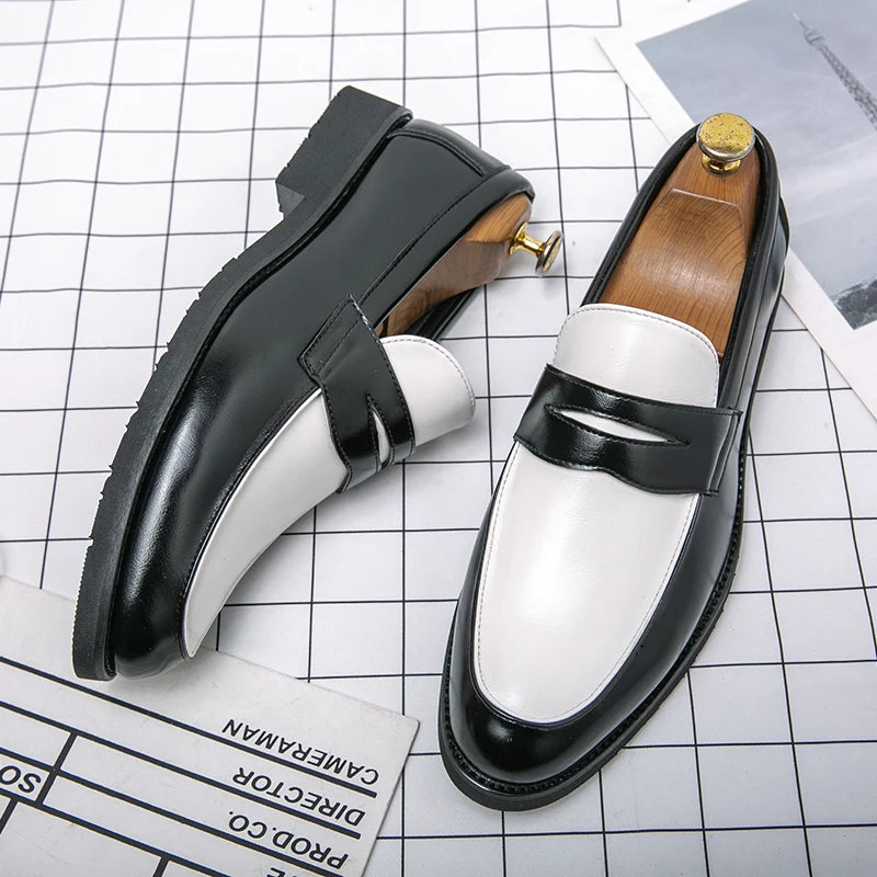 Domenico | Heren slip-on Loafers in Zwart en Wit Leer-Loafers-Calora-Bruin-38-Calora