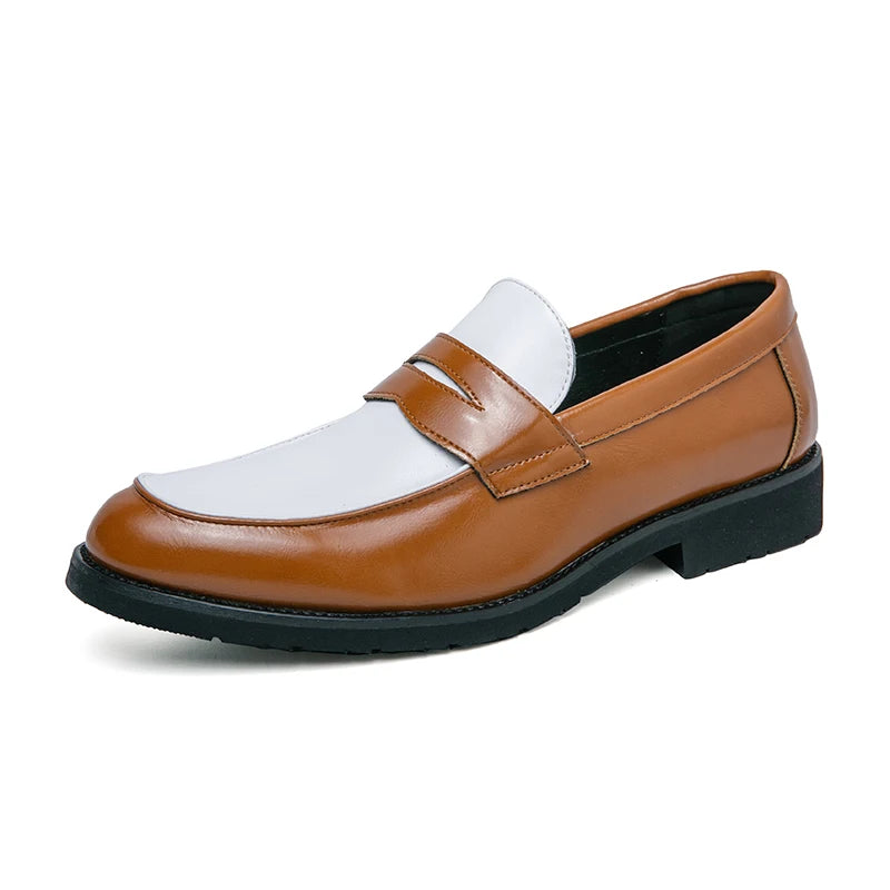 Domenico | Heren slip-on Loafers in Zwart en Wit Leer-Loafers-Calora-Bruin-38-Calora