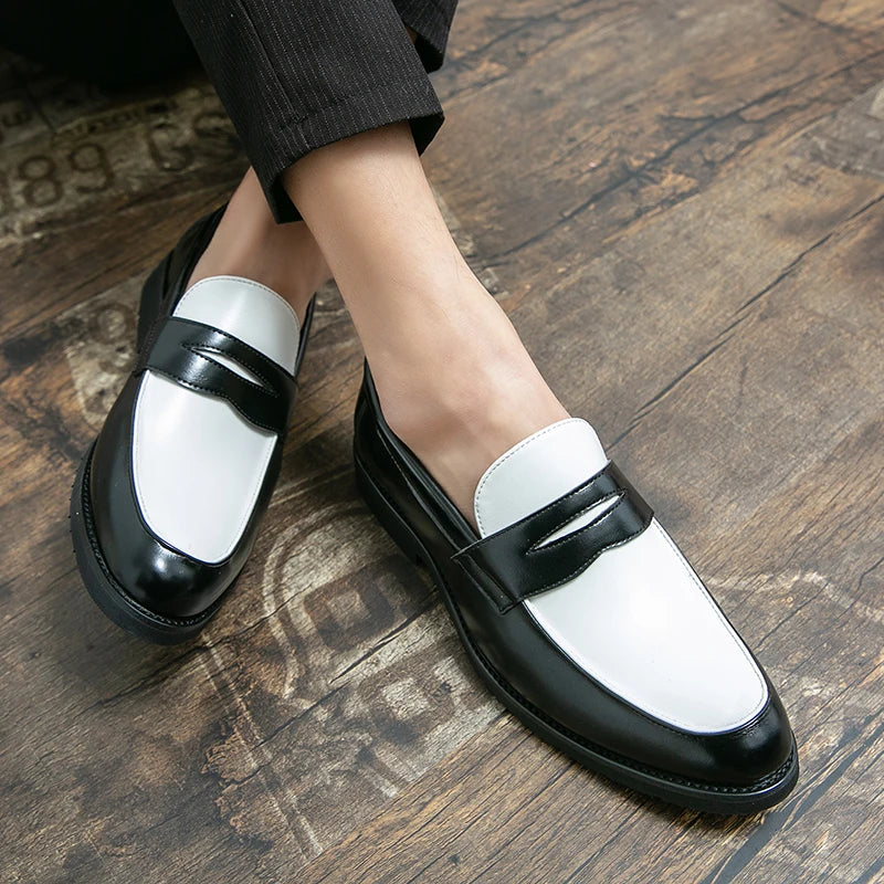 Domenico | Heren slip-on Loafers in Zwart en Wit Leer-Loafers-Calora-Bruin-38-Calora