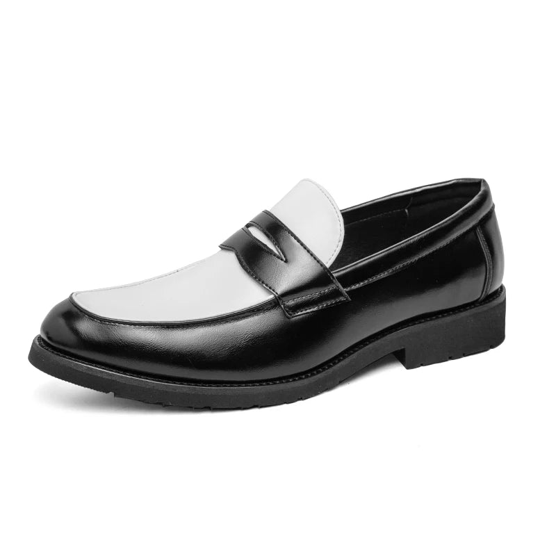 Domenico | Heren slip-on Loafers in Zwart en Wit Leer-Loafers-Calora-Zwart-38-Calora