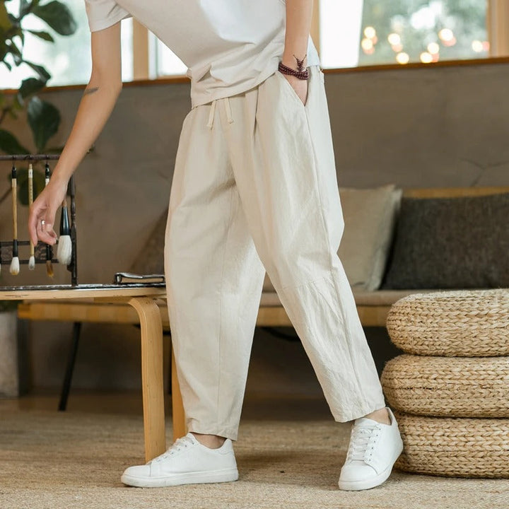 Dominique - Linnen Zomerbroek-Korte Broeken-Calora-Beige-S-Calora