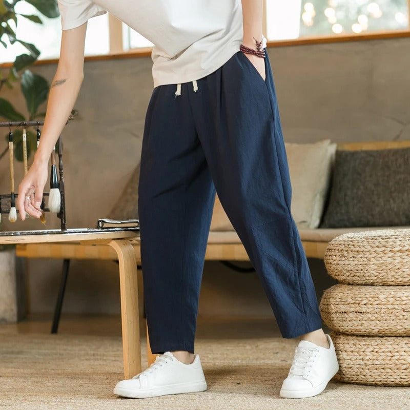 Dominique - Linnen Zomerbroek-Korte Broeken-Calora-marineblauw-S-Calora