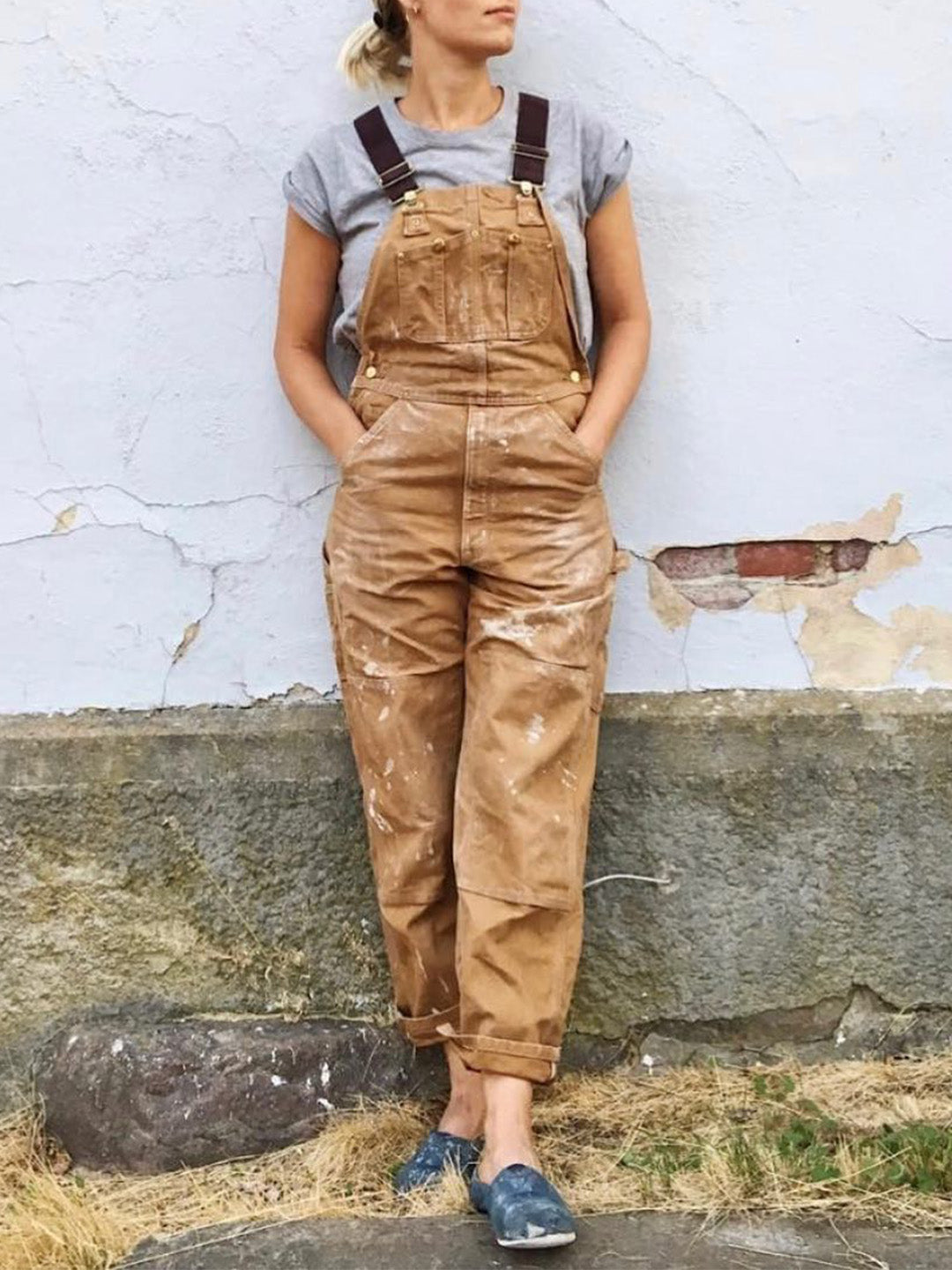 CALORA_ Eend Bib Overall Canvas Werkoutfit Dungarees met Verstelbare Banden