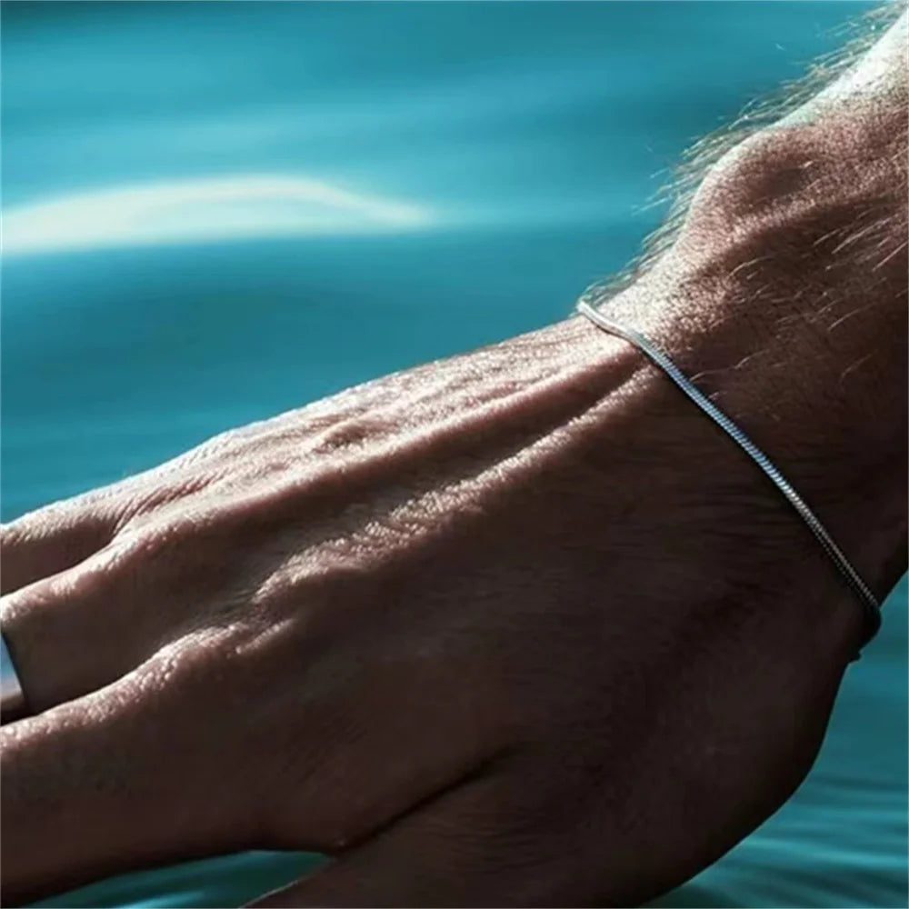 Eenvoudige Roestvrij Stalen Vierkante Slangenbeen Kettingarmband-Armbanden-Calora-Zilver-1.2mm-Calora
