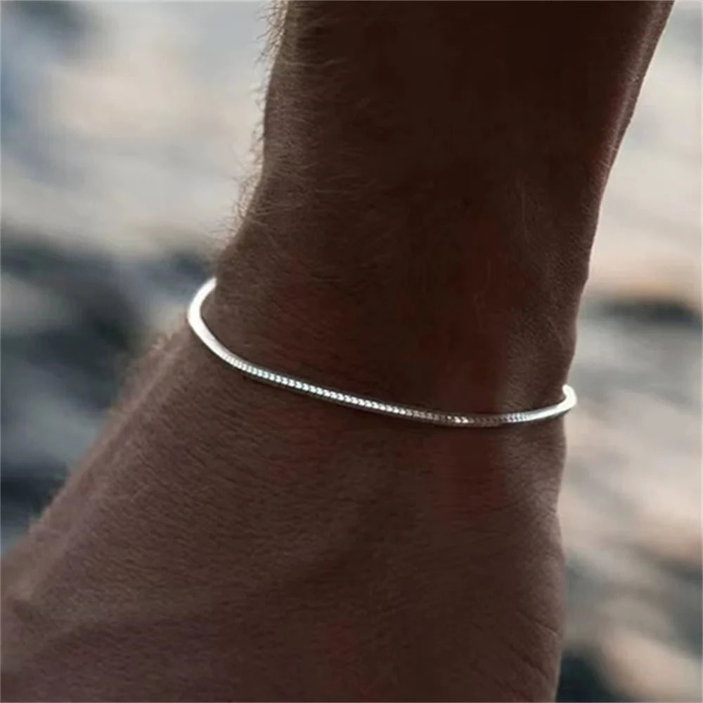 Eenvoudige Roestvrij Stalen Vierkante Slangenbeen Kettingarmband-Armbanden-Calora-Zilver-1.2mm-Calora