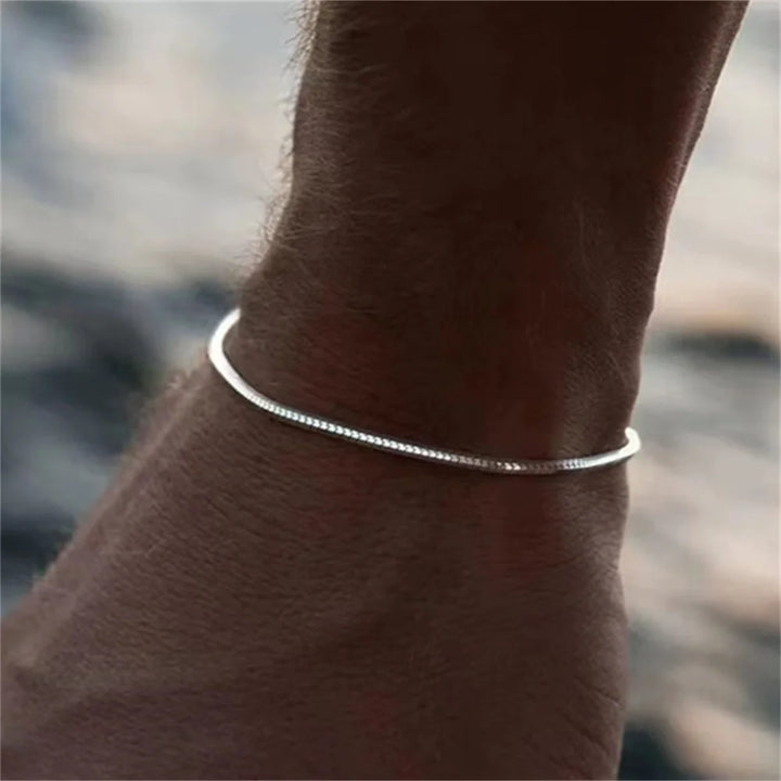 Eenvoudige Roestvrij Stalen Vierkante Slangenbeen Kettingarmband-Armbanden-Calora-Zilver-1.2mm-Calora