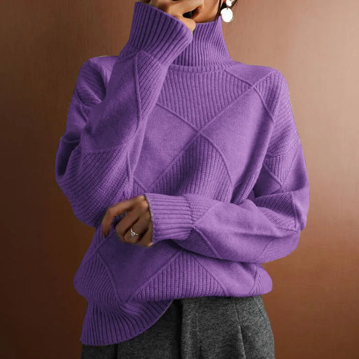 Effen gebreide Col trui voor dames-Blazers & Vesten-Calora-Felpaars-S-Calora