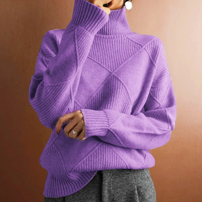 Effen gebreide Col trui voor dames-Blazers & Vesten-Calora-Felpaars-S-Calora