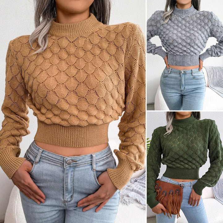 Effen gebreide trui met lange mouwen voor dames-Blazers & Vesten-Calora-Khaki-S-Calora