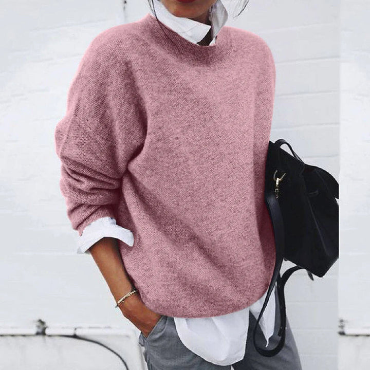 Effen gebreide trui voor dames, lange mouwen, ronde hals-Blazers & Vesten-Calora-Roze-S-Calora