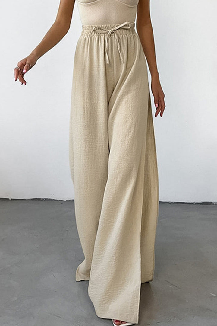 Effenkleurige Broek met losse hoge taille, wijde pijpen-Wijde Broeken-Calora-Khaki-S-Calora