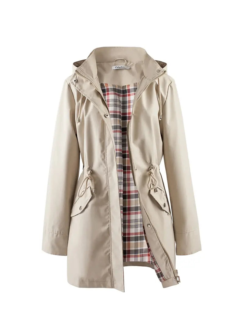 Elara | Casual winddichte trenchcoat met capuchon-Zomer Jassen-Calora-Khaki-XS-Calora