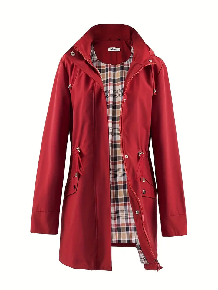 Elara | Casual winddichte trenchcoat met capuchon-Zomer Jassen-Calora-Rood-XS-Calora