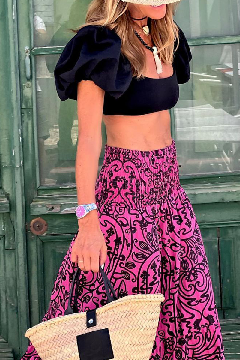 CALORA_ Elastische Taille Bohemian Flowy Rok Maxi met Vloeiende Stijl