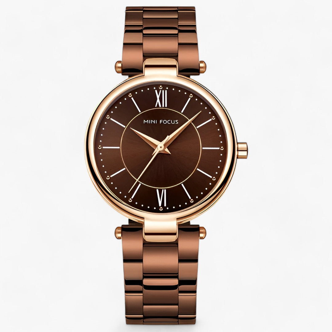 Elegant Dames Quartz Horloge RVS en Minimalistische Wijzerplaat-Horloges-Calora-Koffie-Calora