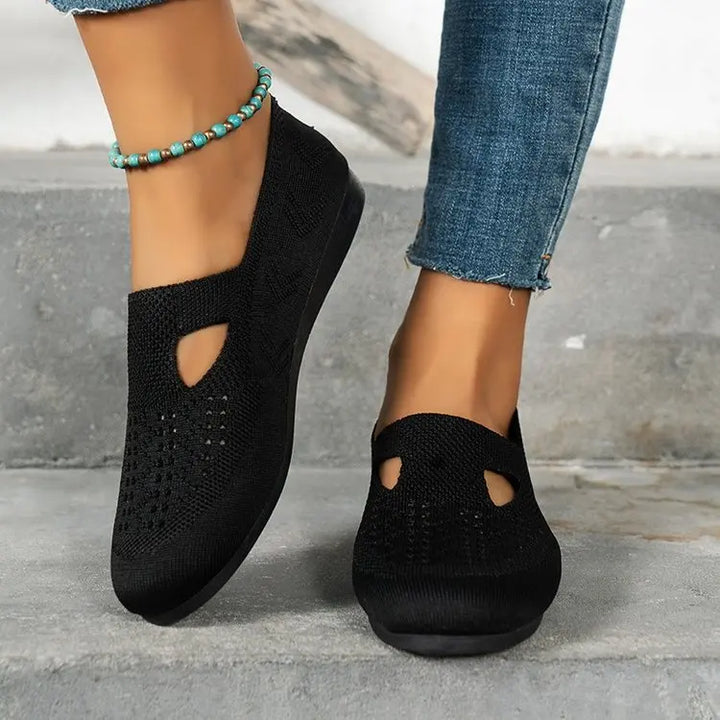 Elegante Ademende Casual Instappers voor Dames met Mesh Ontwerp-Instappers-Calora-Zwart-36-Calora