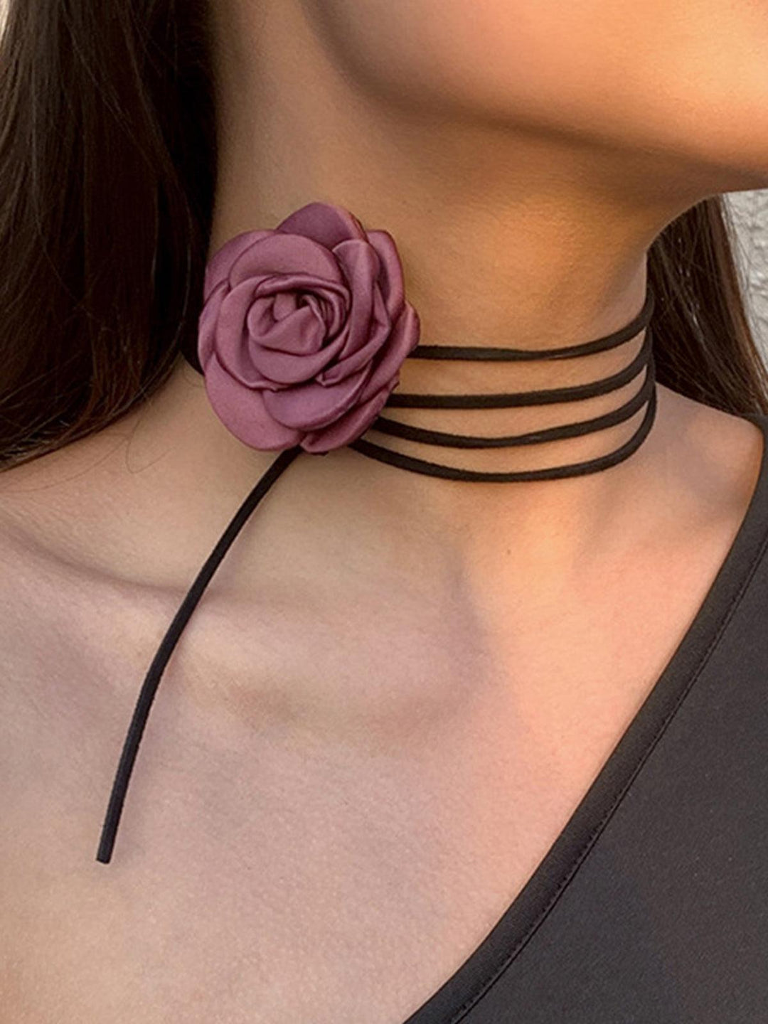 Elegante Bloem Choker Ketting-Kettingen-Calora-Zwart-Eén maat-Calora