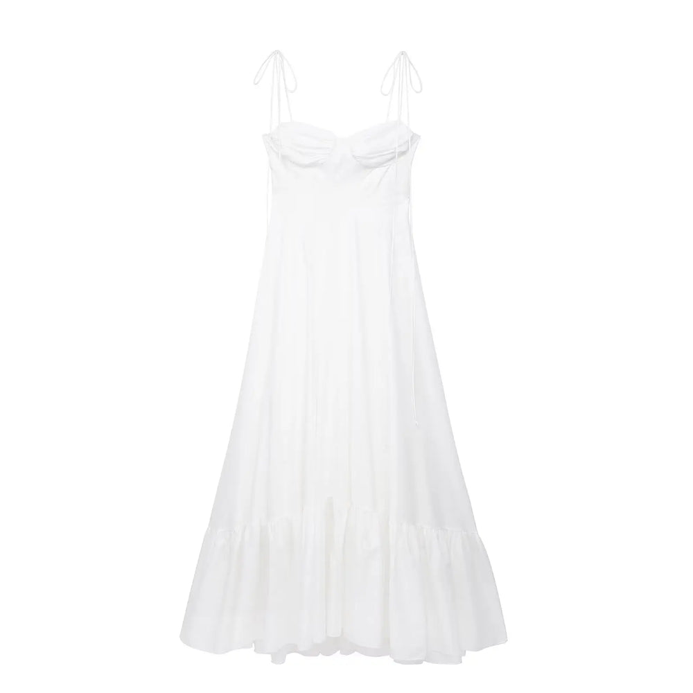 Elegante Dames Lange A Lijn Jurk Met Volants En Rits-Zomer Jurken-Calora-XS-Calora