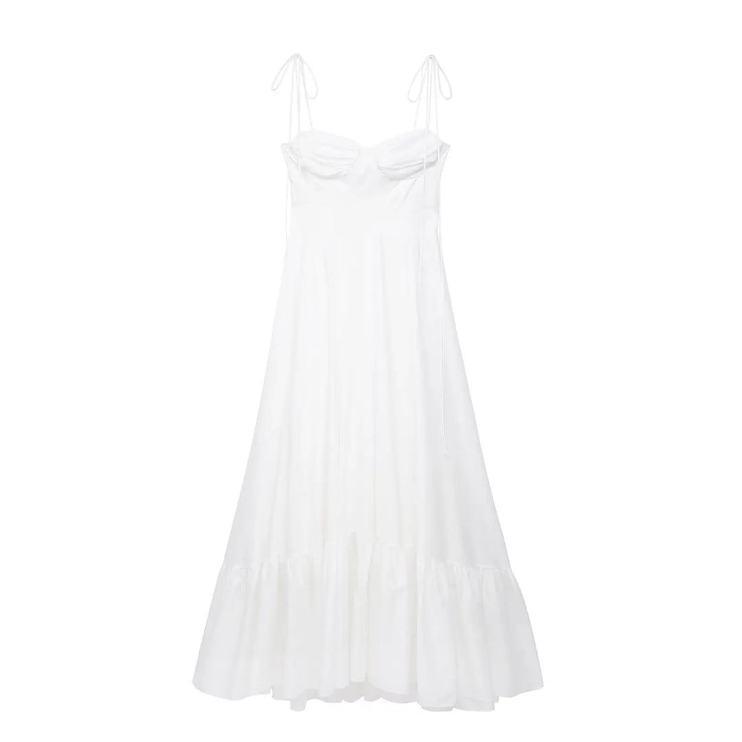 Elegante Dames Lange A Lijn Jurk Met Volants En Rits-Zomer Jurken-Calora-XS-Calora