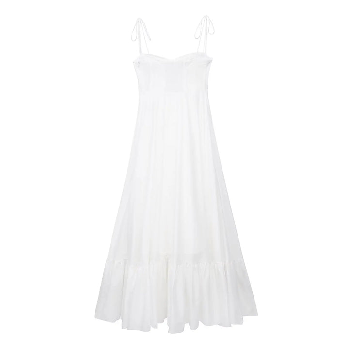 Elegante Dames Lange A Lijn Jurk Met Volants En Rits-Zomer Jurken-Calora-XS-Calora