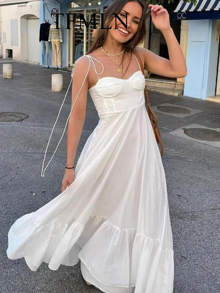 Elegante Dames Lange A Lijn Jurk Met Volants En Rits-Zomer Jurken-Calora-XS-Calora