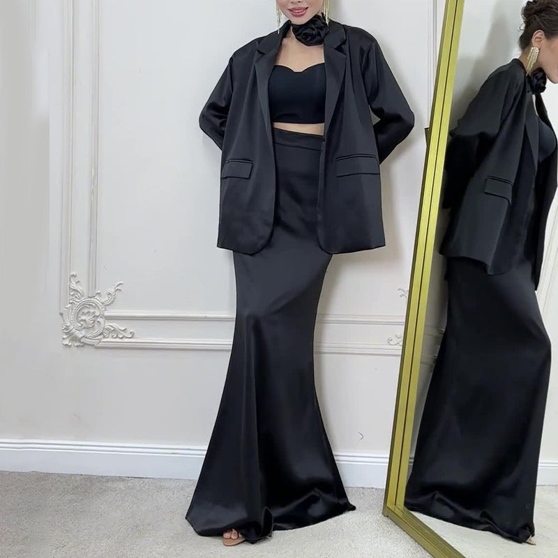 CALORA_ Elegante Dames Satijnen Taille Pak Rok
