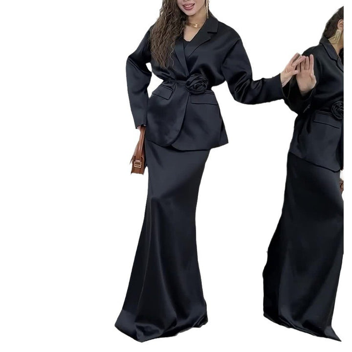 CALORA_ Elegante Dames Satijnen Taille Pak Rok