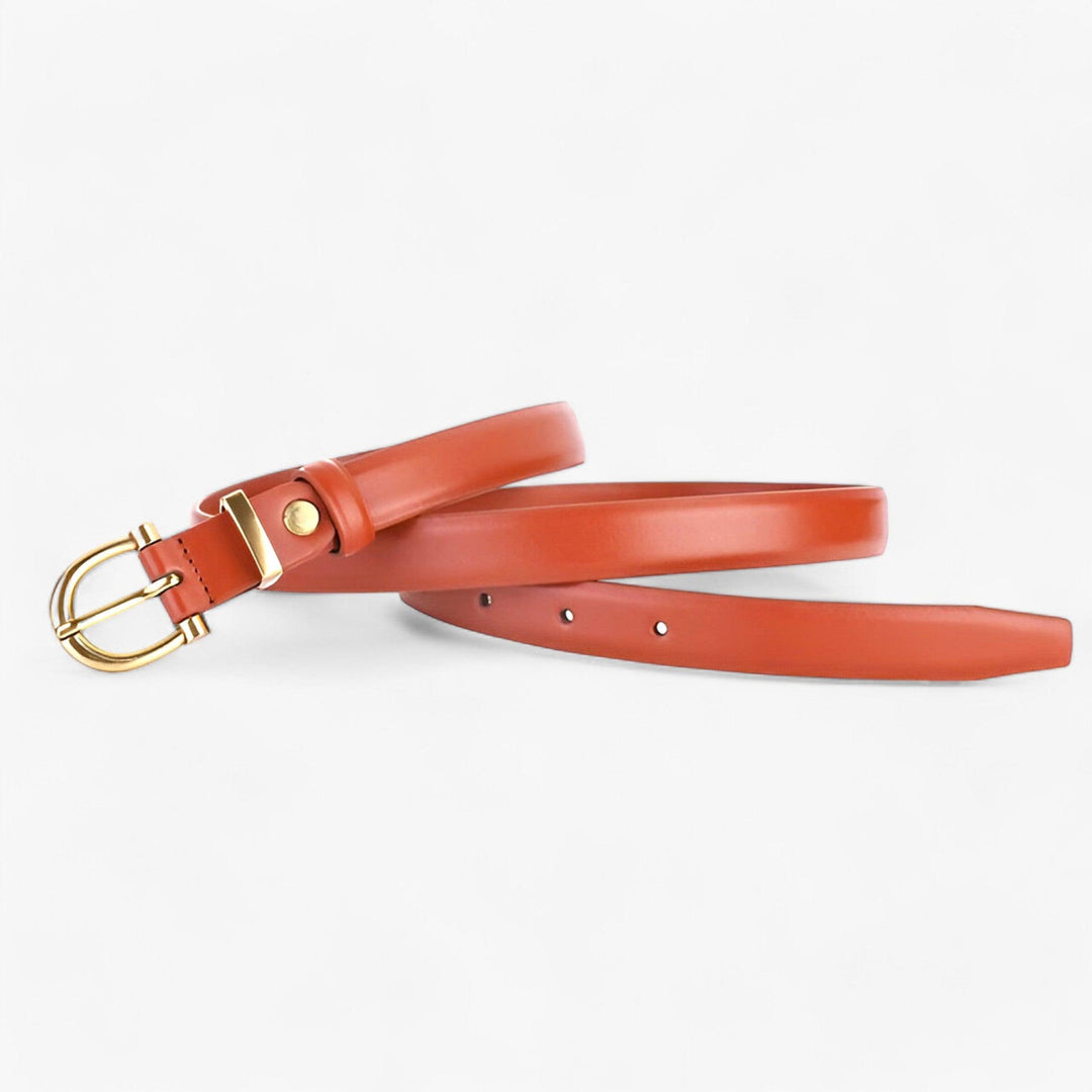 Elegante Effen Leren Riem met Gouden Gesp voor Casual en Formele Outfits-Handtassen-Calora-Donkerbruin-95cm-Calora