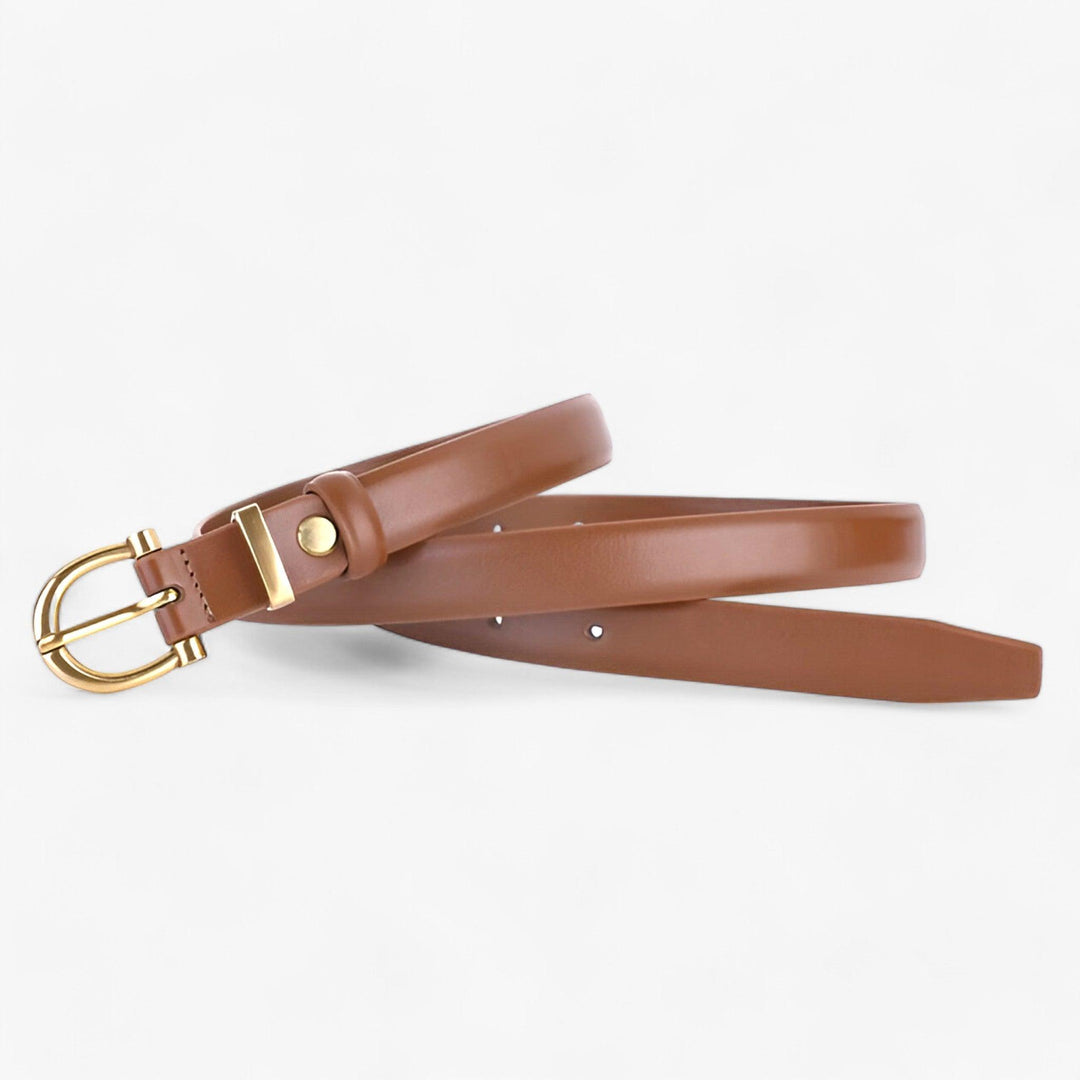 Elegante Effen Leren Riem met Gouden Gesp voor Casual en Formele Outfits-Handtassen-Calora-Karamelkleur-95cm-Calora