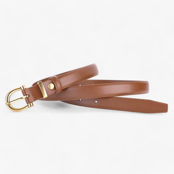 Elegante Effen Leren Riem met Gouden Gesp voor Casual en Formele Outfits-Handtassen-Calora-Karamelkleur-95cm-Calora