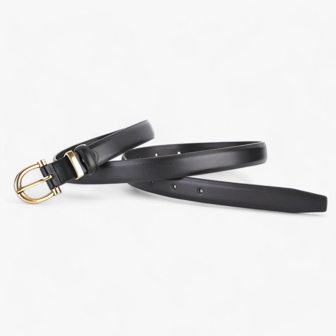 Elegante Effen Leren Riem met Gouden Gesp voor Casual en Formele Outfits-Handtassen-Calora-Zwart-95cm-Calora