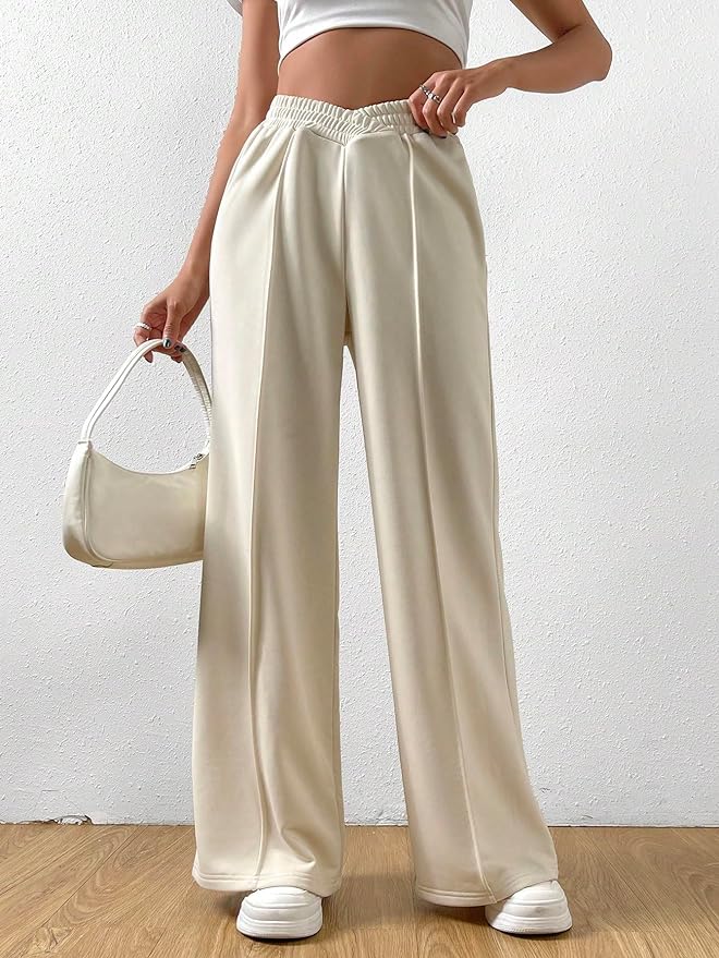 Elegante Elastische tailleband Brede broekspijpen-Wijde Broeken-Calora-Grijs-S-Calora