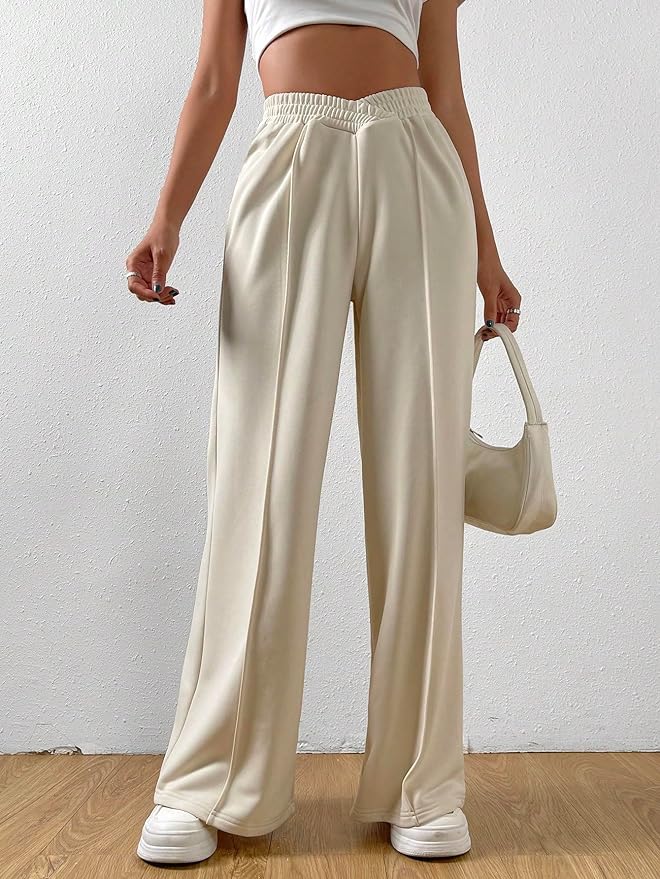 Elegante Elastische tailleband Brede broekspijpen-Wijde Broeken-Calora-Grijs-S-Calora