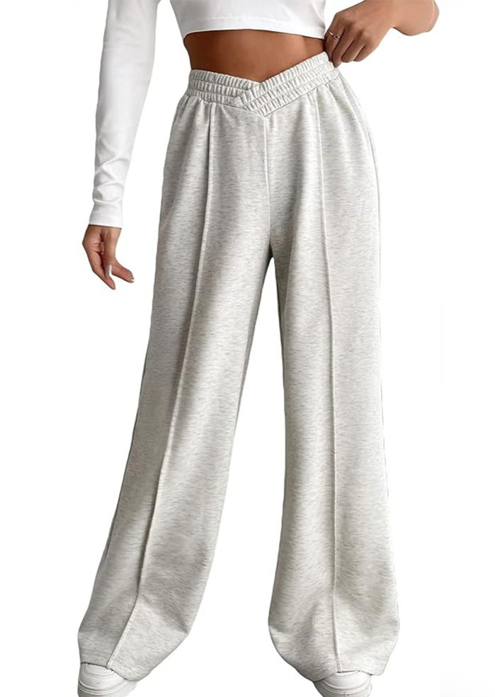 Elegante Elastische tailleband Brede broekspijpen-Wijde Broeken-Calora-Grijs-S-Calora
