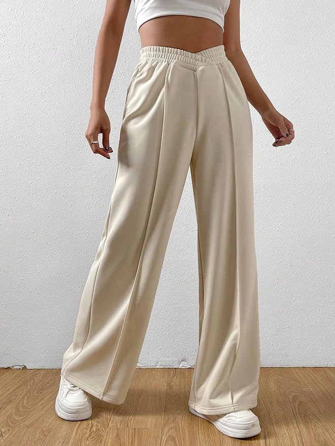 Elegante Elastische tailleband Brede broekspijpen-Wijde Broeken-Calora-Grijs-S-Calora