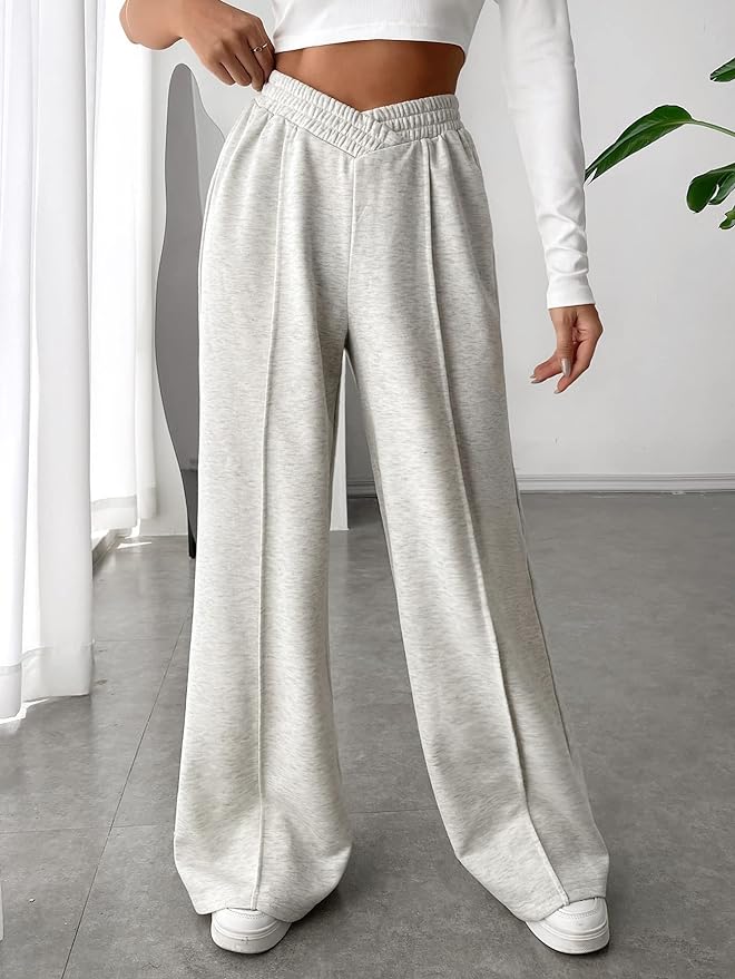 Elegante Elastische tailleband Brede broekspijpen-Wijde Broeken-Calora-Grijs-S-Calora
