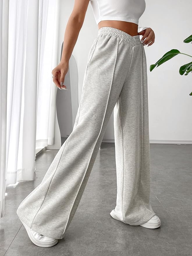 Elegante Elastische tailleband Brede broekspijpen-Wijde Broeken-Calora-Grijs-S-Calora