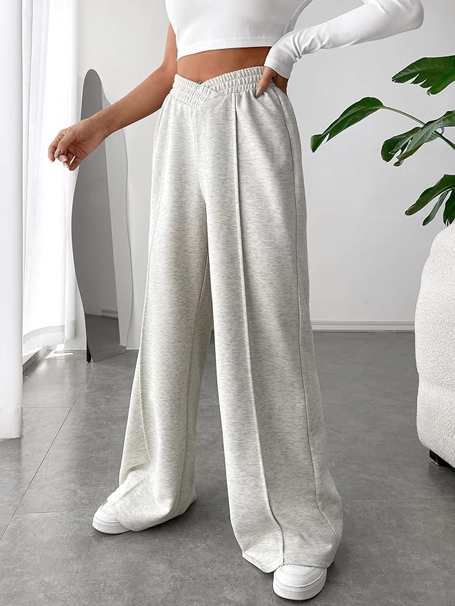 Elegante Elastische tailleband Brede broekspijpen-Wijde Broeken-Calora-Grijs-S-Calora