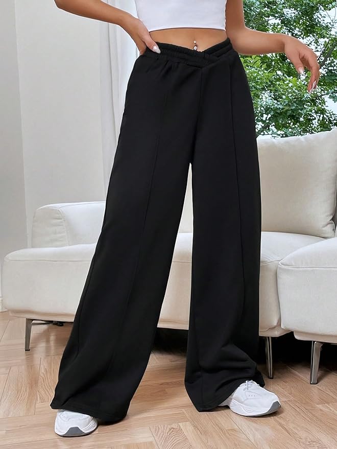 Elegante Elastische tailleband Brede broekspijpen-Wijde Broeken-Calora-Grijs-S-Calora